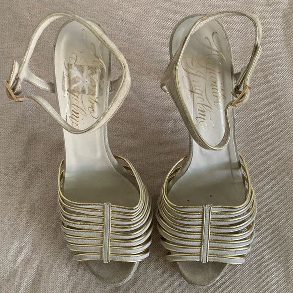 Alejandro Ingelmo Strappy Stiletto Heels Suede Cream Gold 39 - Picture 3 of 11